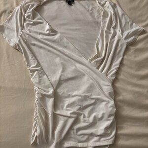 Express White Silk Low V-Neck w/ ruched sides